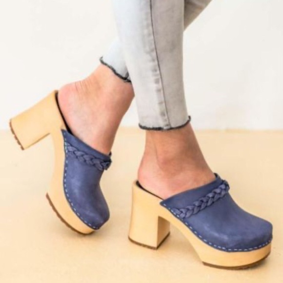 Swedish Hasbeens Shoes - Swedish Hasbeans Laila Blue Heeled platform sandal